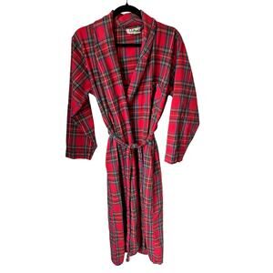 *SOLD* VTG LL Bean Flannel Robe Unisex S/M Red Tartan Plaid Pockets Retro Cozy